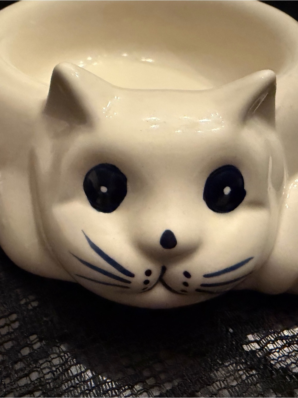 White Ceramic Cat Bowl with Blue Detail - Pet Feeding Dish